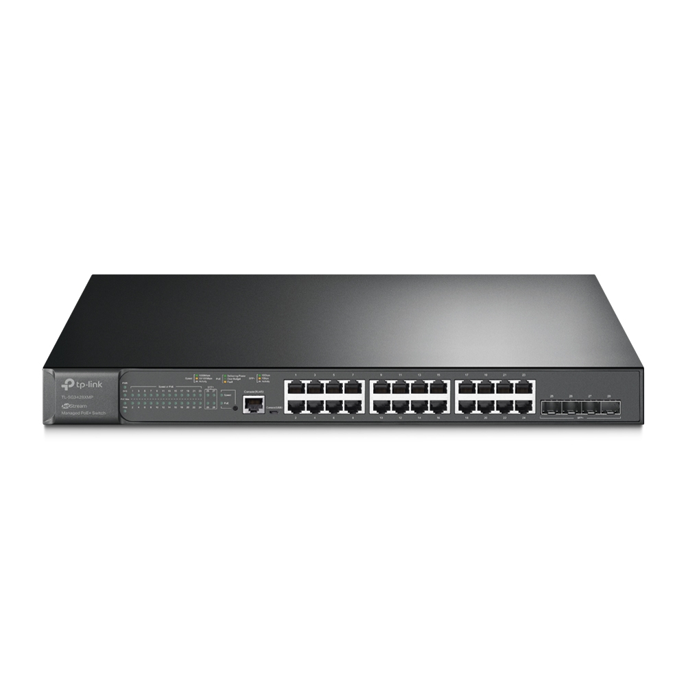 TL-SG3428XMP Switch administrado L2+ JetStream de 24 puertos Gigabit PoE+ y 4 puertos 10GE SFP+